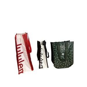 Lululemon Reusable Tote Bag Bundle Set of 3 Red Black Green Logo Shopping Bags